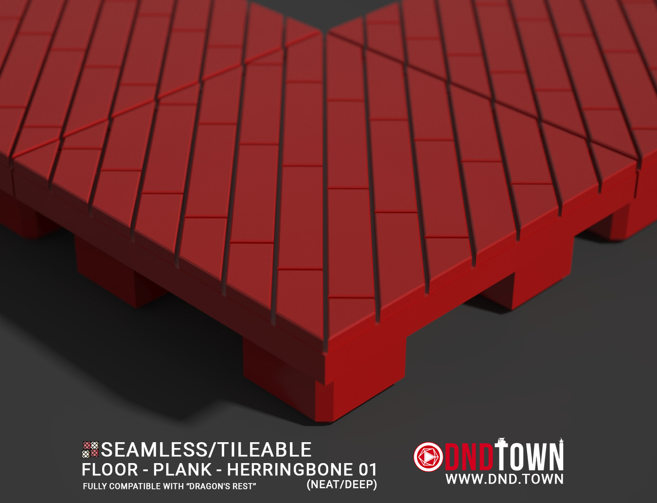 Floor - Plank - Herringbone 01.0 (NEAT/DEEP) - 3D Modular Dungeon Tile - DnD Town Minis (www.dnd.town)